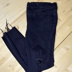 EXPRESS Black Skinny - Distressed- Jeans SZ 14R raw hem